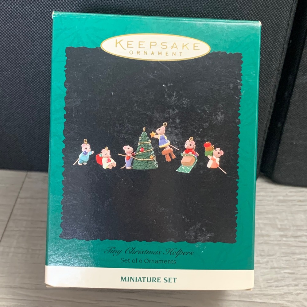 1996 Hallmark Keepsake Tiny Christmas Helpers Miniature Ornament Set of 6 Mice